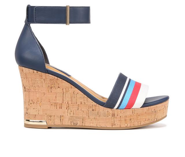 Women's Franco Sarto Clemens Cork Wedge Sandals in Blue/Red Stripe color