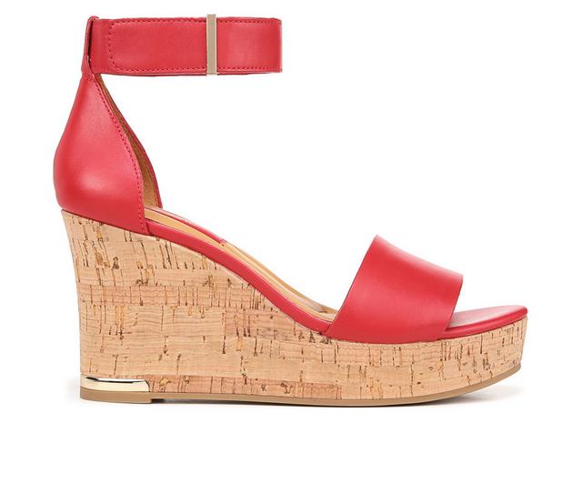 Women's Franco Sarto Clemens Cork Wedge Sandals in Cherry Red color