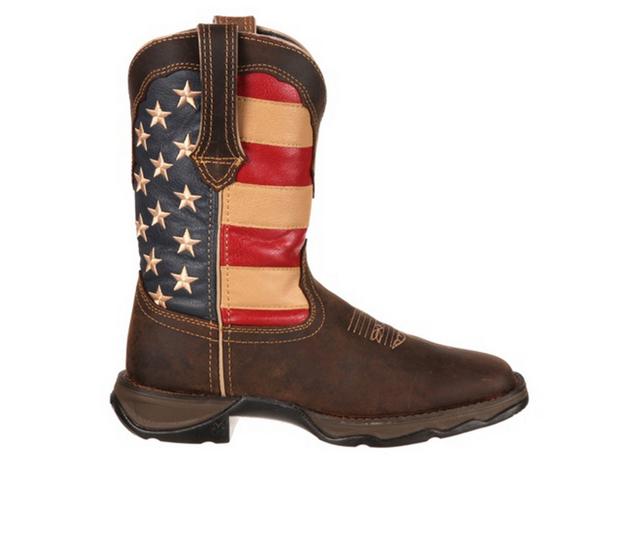 Women's Durango Patriotic Pull On Western Flag Cowboy Boots in Brwn Union Flag color