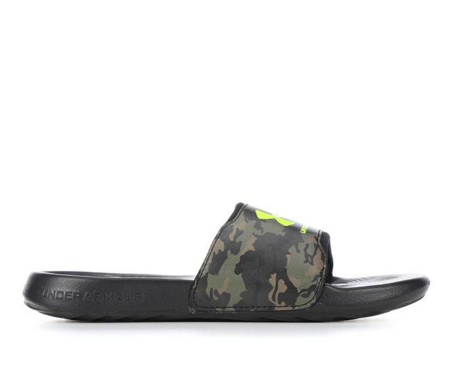 Boys' Under Armour Little Kid & Big Kid Ignite Select Camo B Sports Slides in Black/Green color
