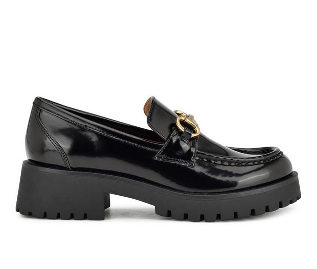 Women's Nine West Allmy Chunky Loafers in Black Patent color