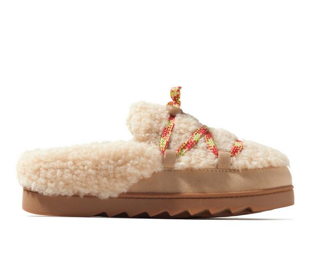Dearfoams Giselle Lace Up Teddy Mule Slippers in Creme Brulee color