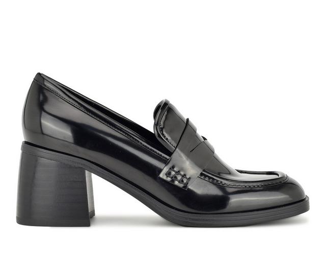 Women's Nine West Avalia Block Heel Loafers in Black Patent color