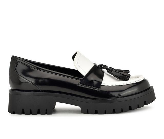 Women's Nine West Garry Chunky Loafers in BLK/WHT Patent color