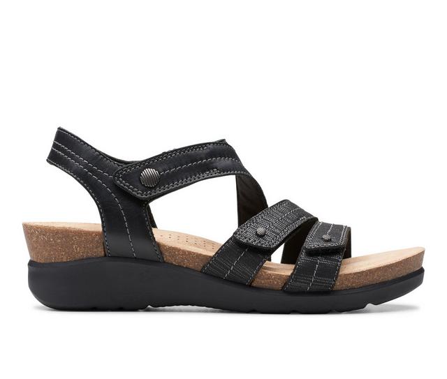 Women's Clarks Calenne Clara Wedge Sandals in Black color