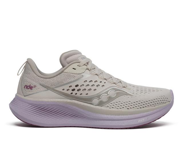 Women's Saucony Ride 17 Running Shoe in Moon/Viola color