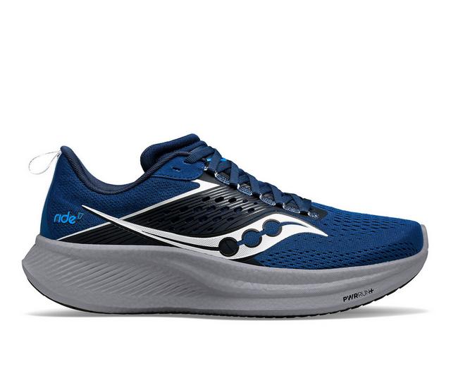Men's Saucony Ride 17 Running Shoes in Navy/Silver color