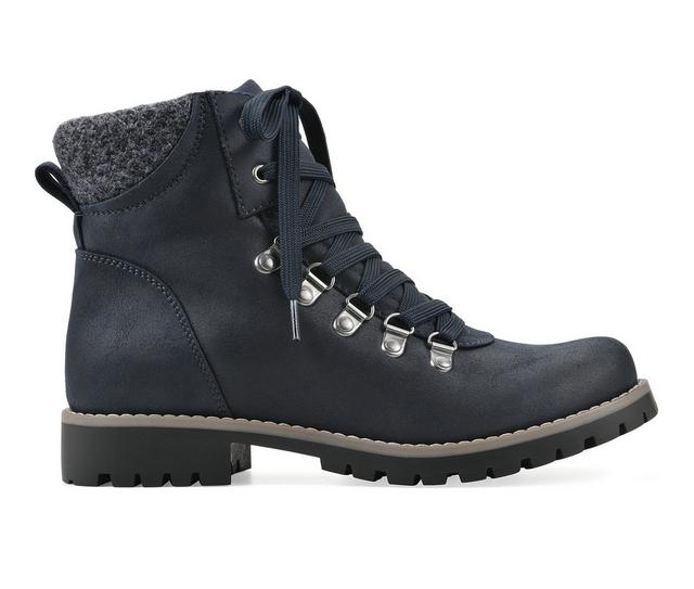 Women's Cliffs by White Mountain Primed Lace Up Booties in Dark Navy Wide color
