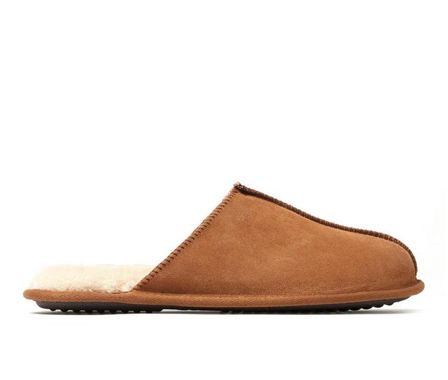 Dearfoams Bradford Denuine Suede Closed Toe Scuff Slippers in Chestnut color