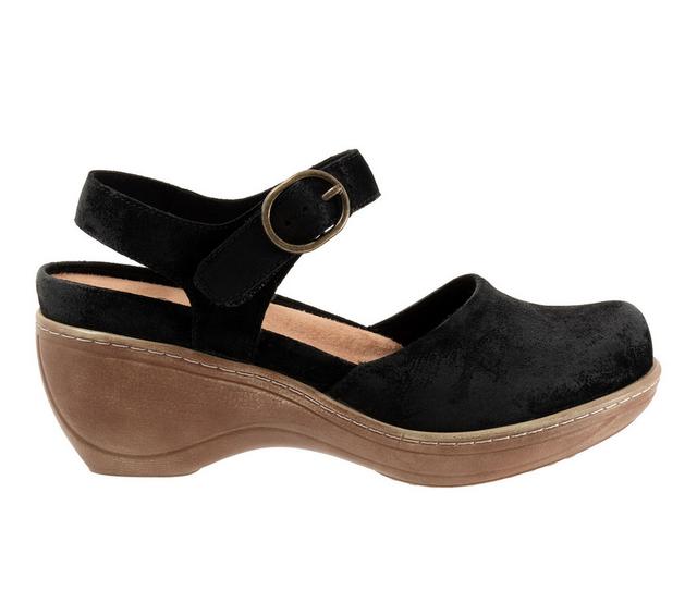 Women's Softwalk Mabelle Wedge Sandals in Black Suede color