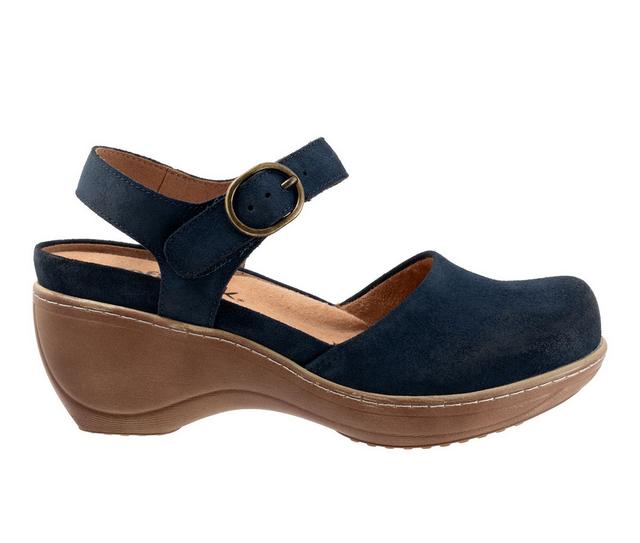 Women's Softwalk Mabelle Wedge Sandals in Navy Suede color