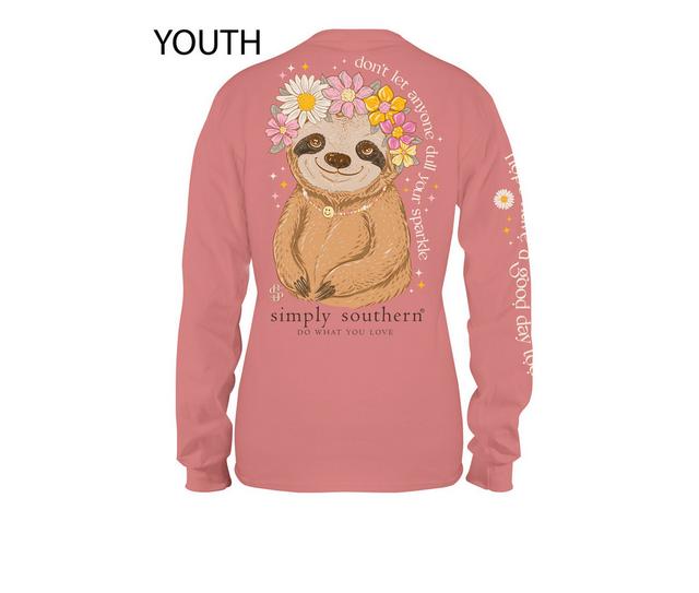 Simply Southern Youth Sloth Long Sleeve in Rouge color