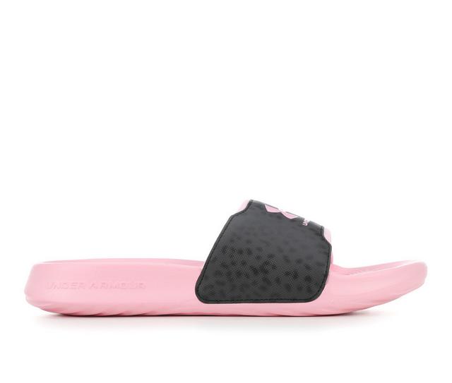 Women's Under Armour Womens Ignite SL Graphic Sport Slides in Pink/Black color