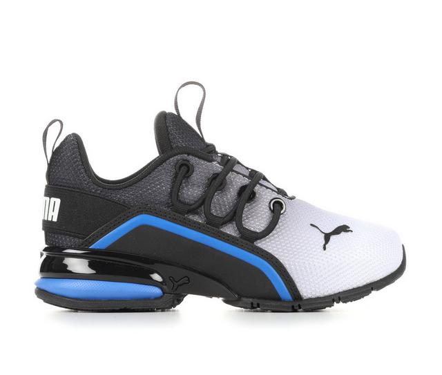 Boys' Puma Little Kid & Big Kid Axelion Mesh AOP Fade Running Shoes in Wht/Blu/GryFade color