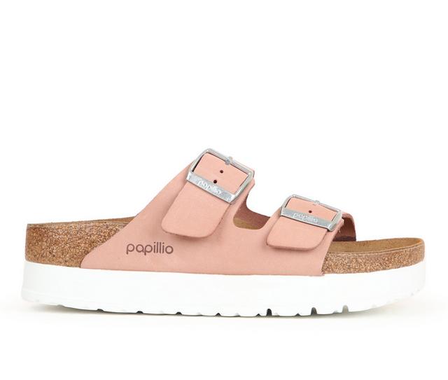 Women's Birkenstock Papillio by Birkenstock Arizona Platform Footbed Sandals in Soft Pink color