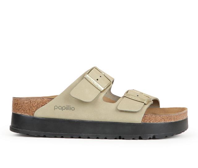 Women's Birkenstock Papillio by Birkenstock Arizona Platform Footbed Sandals in Eucalyptus color