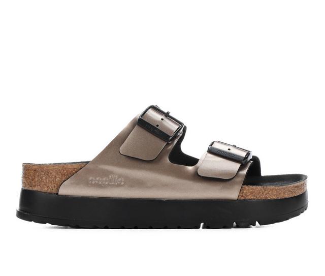 Women's Birkenstock Papillio by Birkenstock Arizona Platform Footbed Sandals in Taupe Metallic color