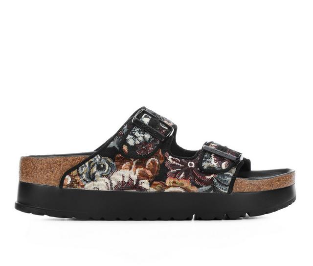 Women's Birkenstock Papillio by Birkenstock Arizona Platform Footbed Sandals in Brocade Black color