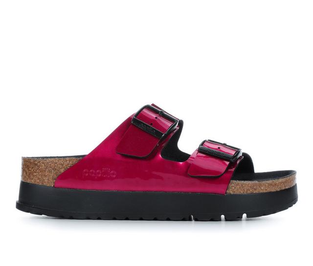 Women's Birkenstock Papillio by Birkenstock Arizona Platform Footbed Sandals in Steel Magenta color