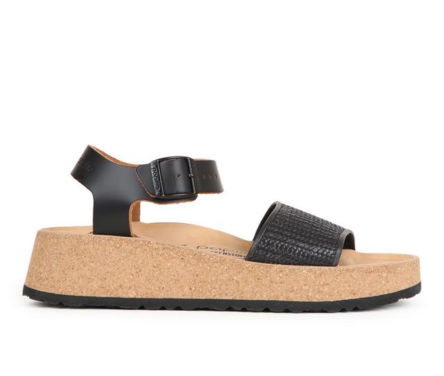 Women's Birkenstock Papillio by Birkenstock Glenda Platform Footbed Sandals in Black Raffia color