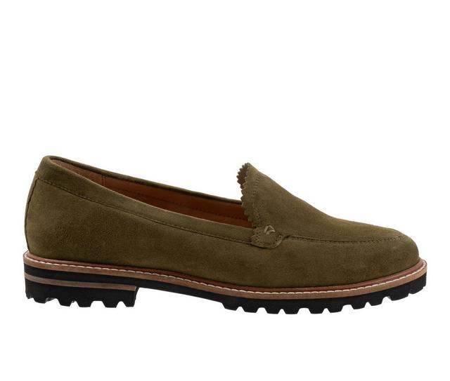 Women's Trotters Fayth Casual Loafers in Olive Suede color