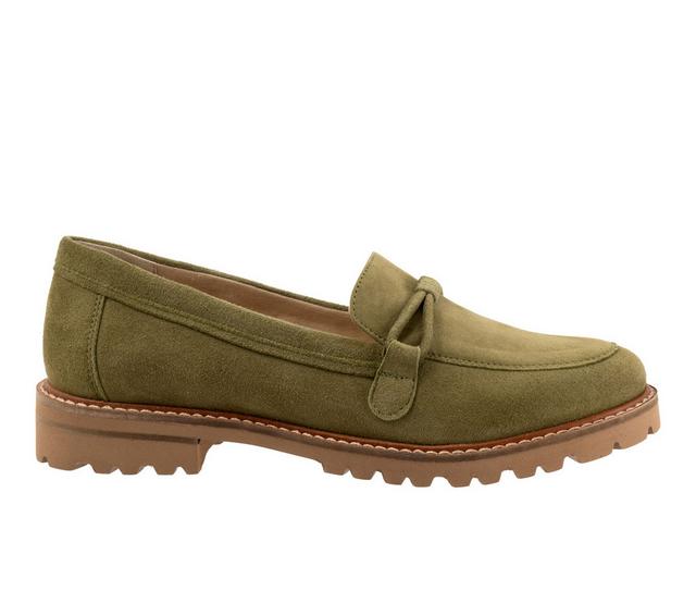 Women's Trotters Fiora Slip On Shoes in Olive Suede color