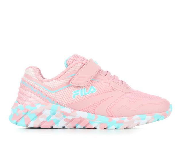 Girls' Fila Little Kid & Big Kid Galaxia 4 Strap Mash Running Shoes in Coral/Aruba/Wht color