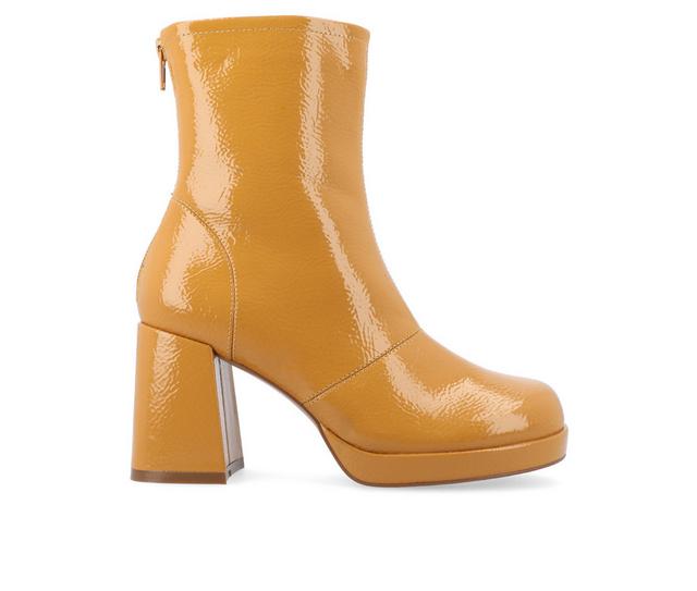 Women's Journee Collection Aylani Low Platform Heeled Booties in Mustard color