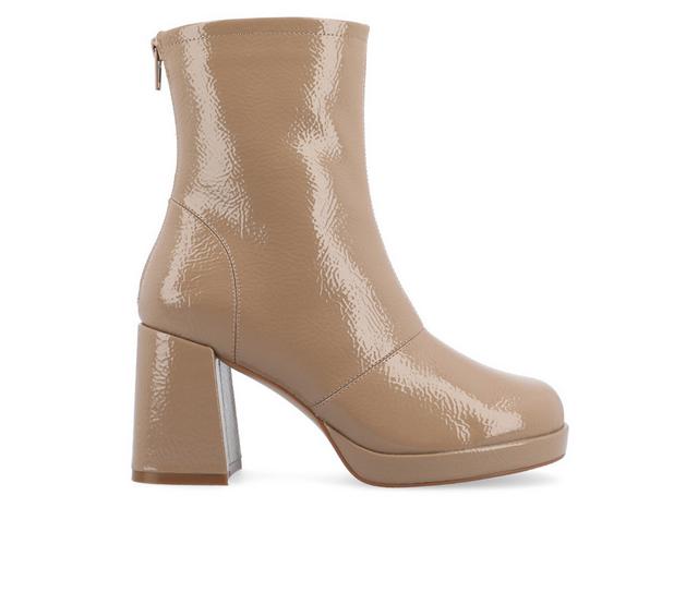 Women's Journee Collection Aylani Low Platform Heeled Booties in Tan color