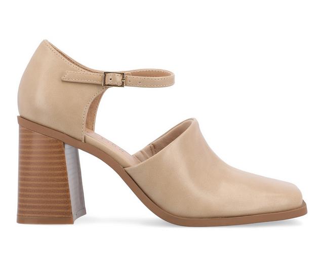 Women's Journee Collection Bobby Block Heel Pumps in Tan color