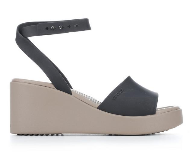 Women's Crocs Brooklyn Ankle Strap Wedge in Black/Mushroom color