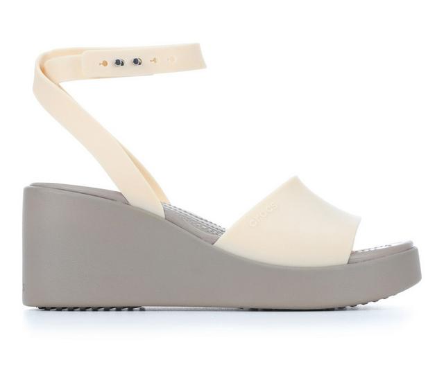 Women's Crocs Brooklyn Ankle Strap Wedge in Shitake color