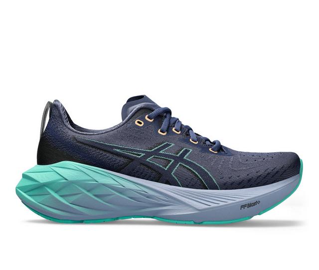 Women's ASICS Novablast 4 Trail Running Shoes in Thunder Blue/Bl color