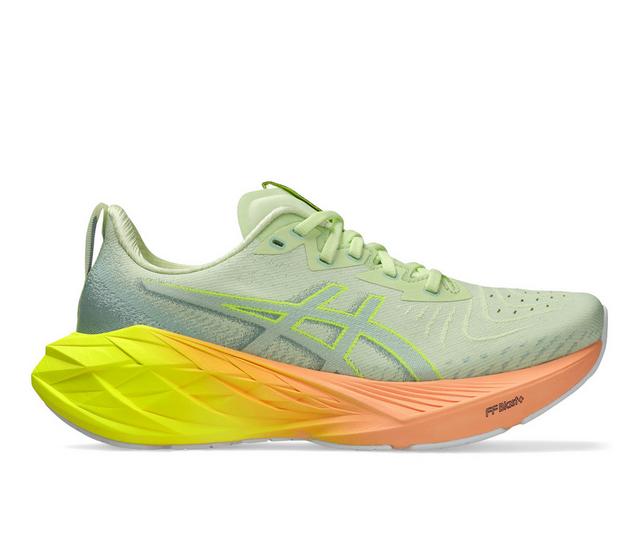 Women's ASICS Novablast 4 Trail Running Shoes in Matcha/Yellow color