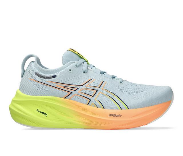 Women's ASICS Gel Nimbus 26 Running Shoes in CoolGrey/Yellow color