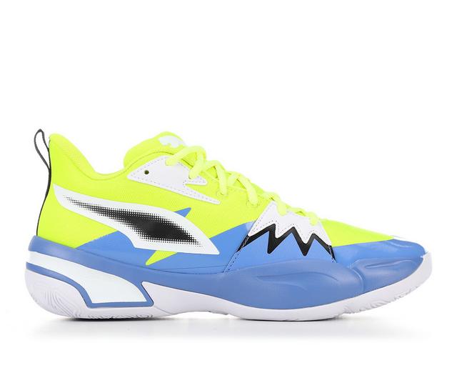 Men's Puma Genetics Basketball Shoes in Lime/Blue color