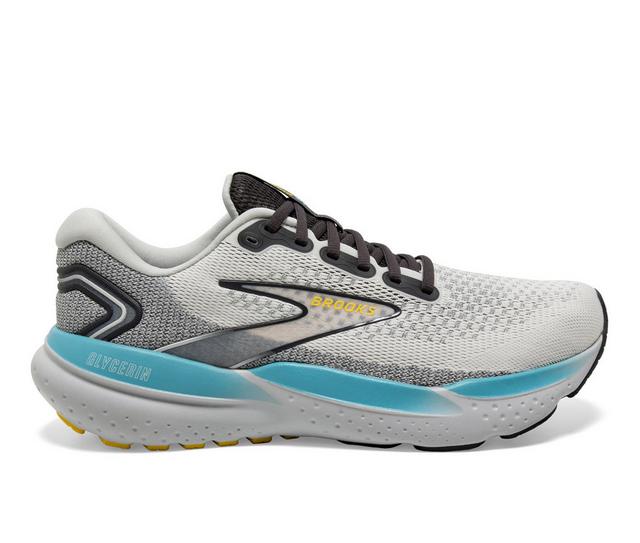 Men's Brooks Glycerin 21 Running Shoes in Grey/Blue/Yello color