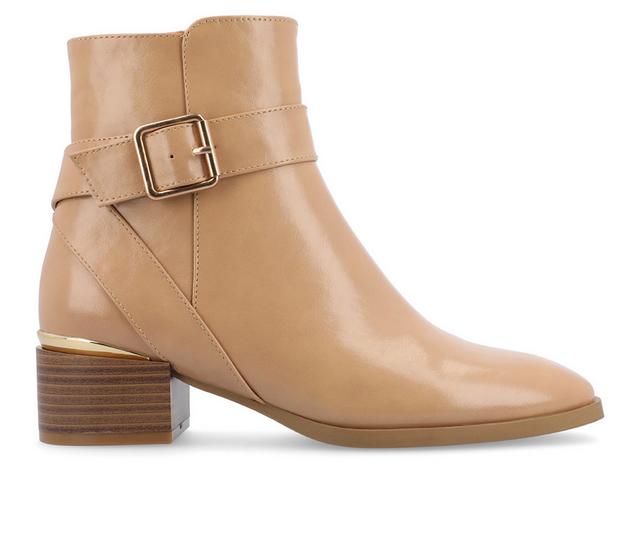 Women's Journee Collection Elley Block Heel Booties in Tan color