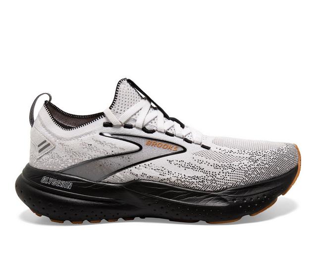 Men's Brooks Glycerin Stealth Fit 21 Running Shoes in White/Grey/Blk color