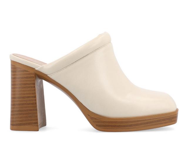 Women's Journee Collection Izara Block Heel Platform Clogs in Bone color