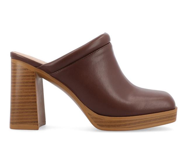 Women's Journee Collection Izara Block Heel Platform Clogs in Brown color