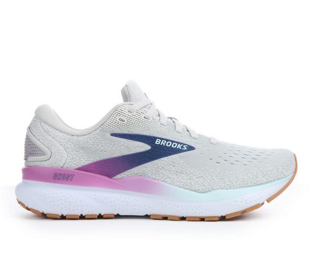 Women's Brooks Ghost 16 Running Shoes in White/Grey/Blue color