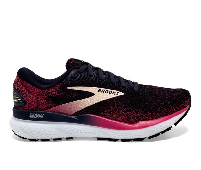 Women's Brooks Ghost 16 Running Shoes in Navy/Rasp/Apri color