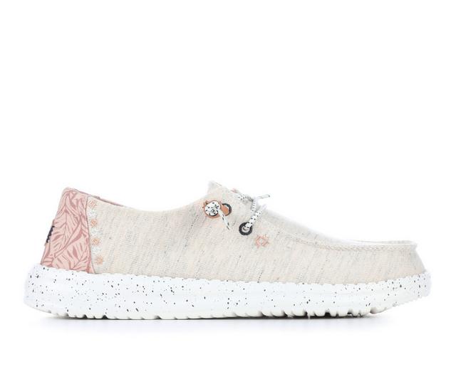 Women's HEYDUDE Wendy Heathered Slub Casual Shoes in White color