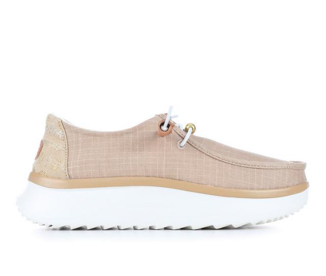 Women's HEYDUDE Wendy Peak Baja Stripe Casual Shoes in Tan color