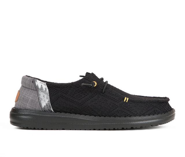 Women's HEYDUDE Wendy Boho Crochet Casual Shoes in Black/Black color