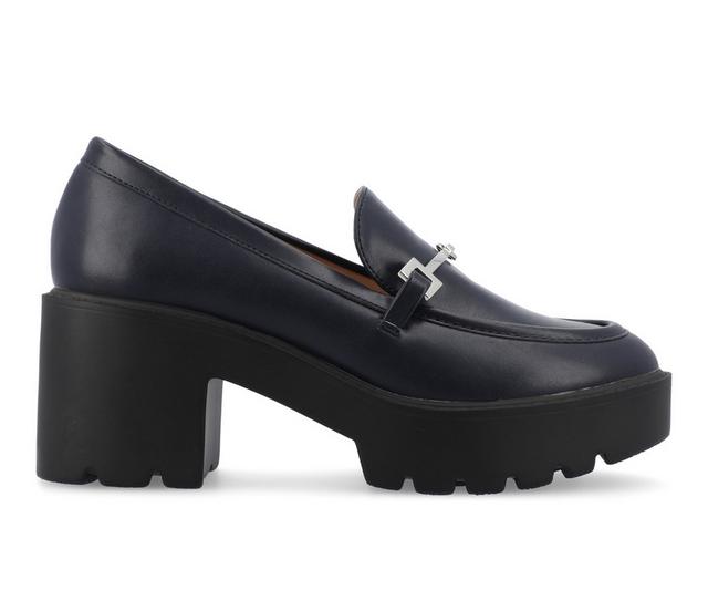 Women's Journee Collection Keeziah Chunky Heeled Loafers in Navy color