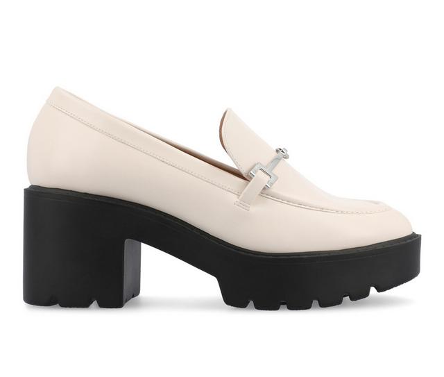 Women's Journee Collection Keeziah Chunky Heeled Loafers in Off White color