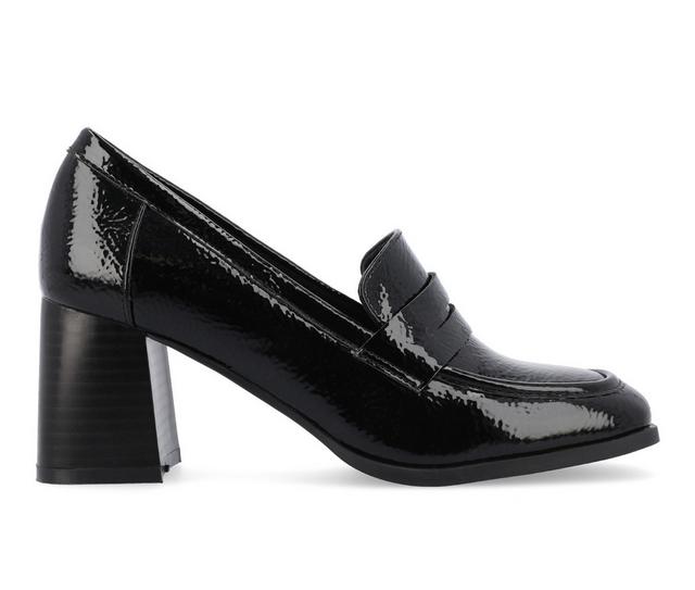 Women's Journee Collection Malleah Block Heel Loafers in Black Patent color