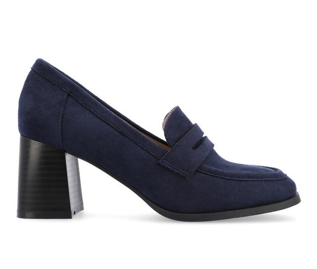 Women's Journee Collection Malleah Block Heel Loafers in Navy color